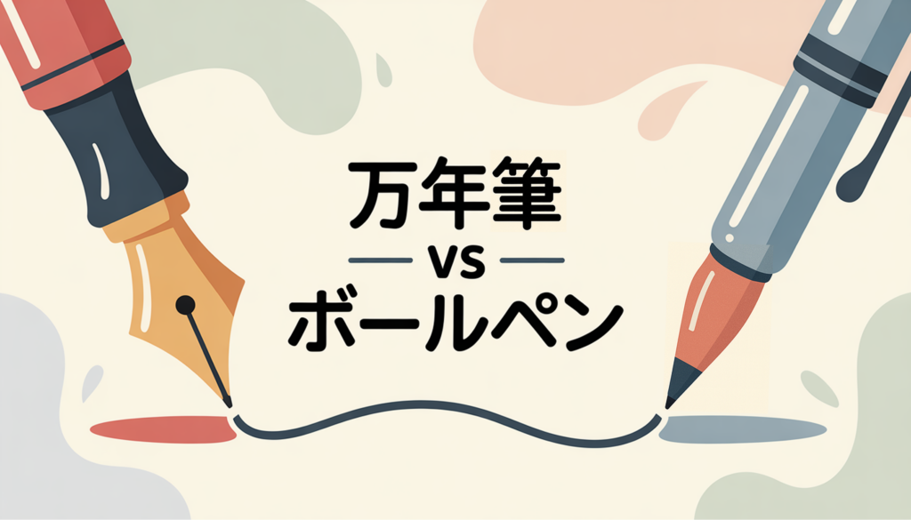 万年筆とボールペンの違いを比較した図