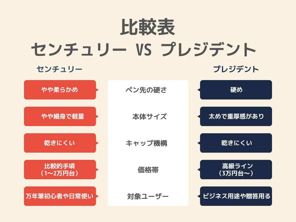 まず結論！センチュリーとプレジデントの主な違いを比較表でチェック